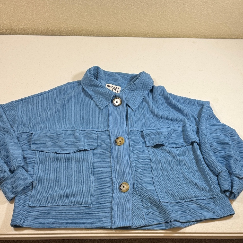 BUCKETLIST Light Blue Ribbed Button-Up Top